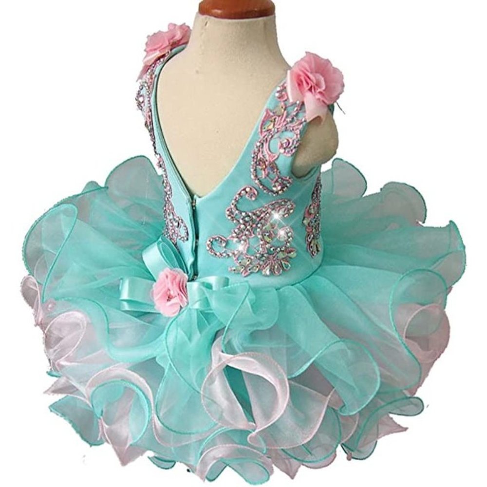 NWT Beautiful Sparkling Bling Rhinestone Aqua Pink Baby Gown Flower Girlโฆ - Picture 3 of 6
